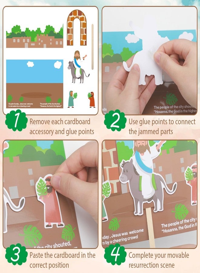 Lunmon 24 Sets Easter Craft for Kids Bulk Jesus Enters Jerusalem Craft Kit with Pre Printed with The Story of Jesus Entering Jerusalem Small Wooden Stick for Easter Sunday School Classroom Activities - Image 3